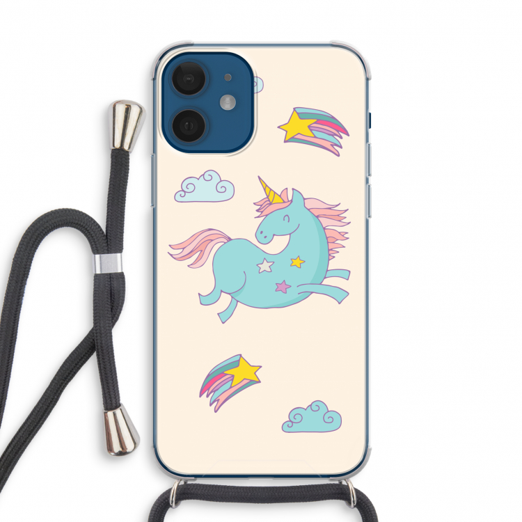 Vliegende eenhoorn: iPhone 12 mini Transparant Hoesje met koord