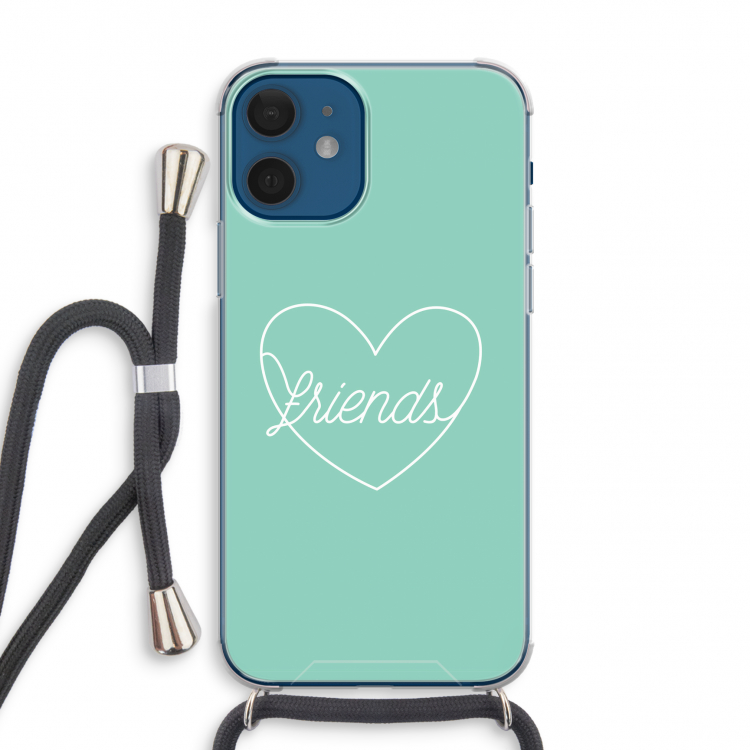 Friends heart pastel: iPhone 12 mini Transparant Hoesje met koord