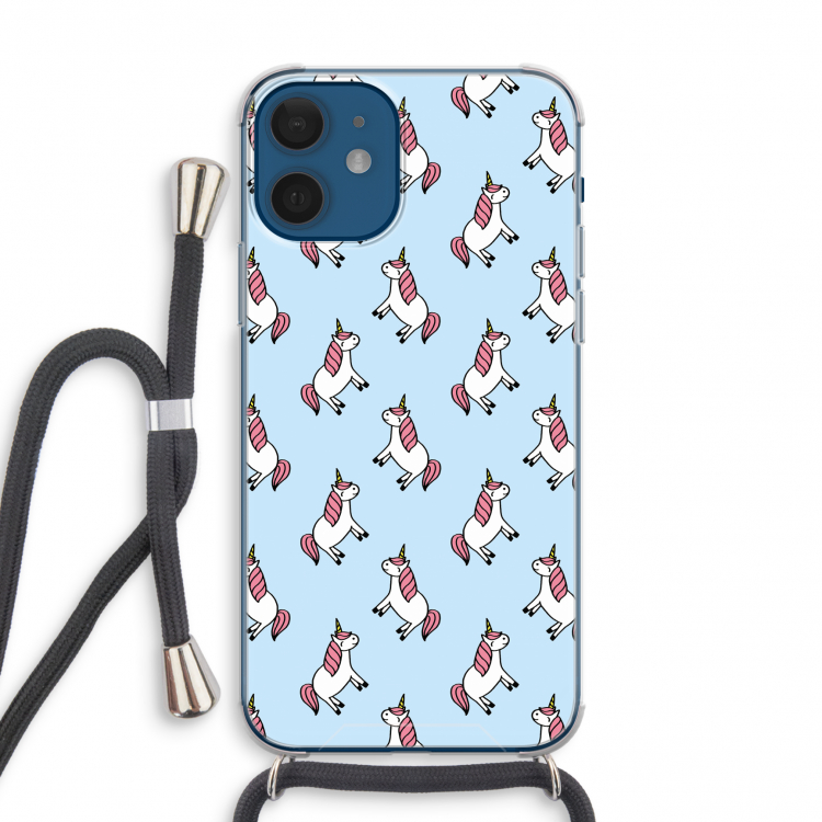 Eenhoorns overal: iPhone 12 mini Transparant Hoesje met koord