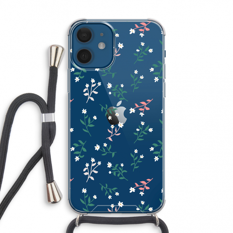 Small white flowers: iPhone 12 mini Transparant Hoesje met koord