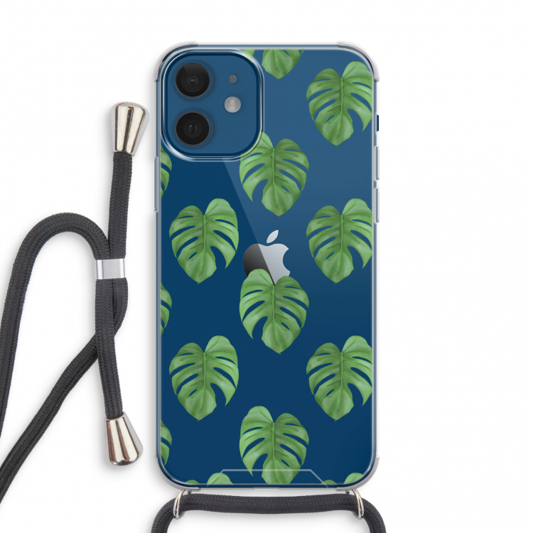 Monstera leaves: iPhone 12 mini Transparant Hoesje met koord