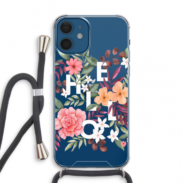 Hello in flowers: iPhone 12 mini Transparant Hoesje met koord