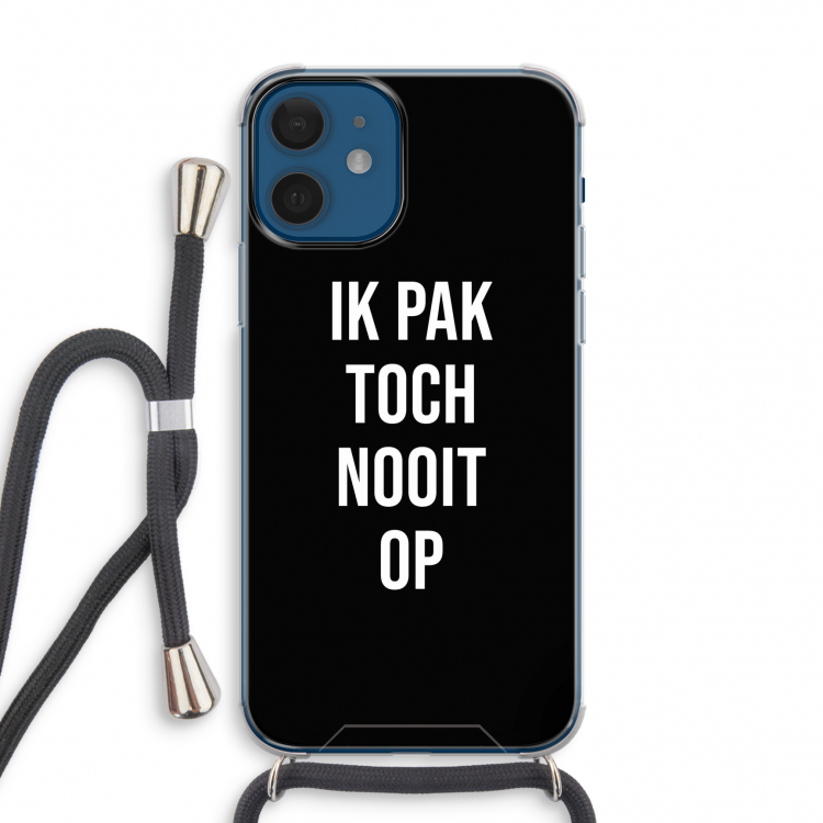 Ik pak nooit op - Zwart: iPhone 12 mini Transparant Hoesje met koord