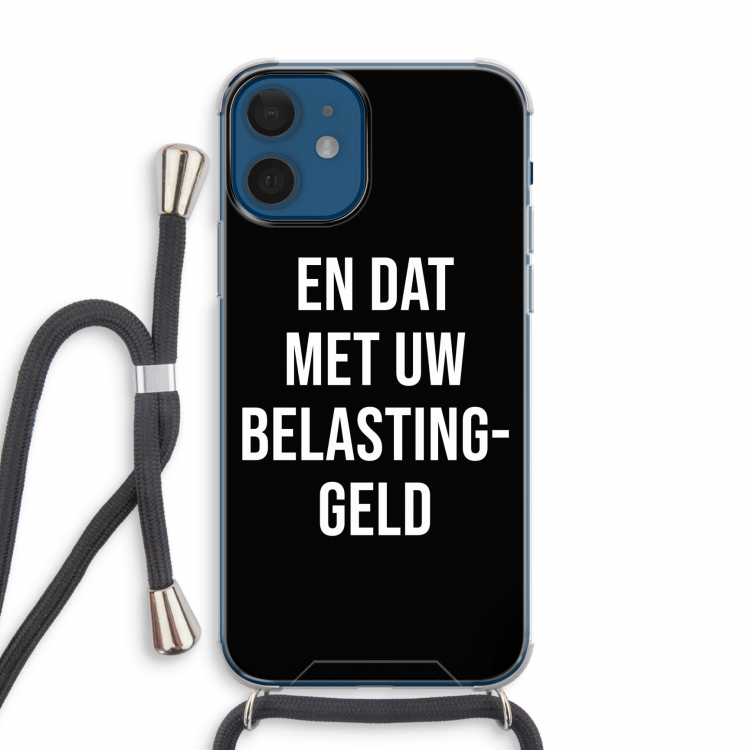 Belastinggeld - Zwart: iPhone 12 mini Transparant Hoesje met koord