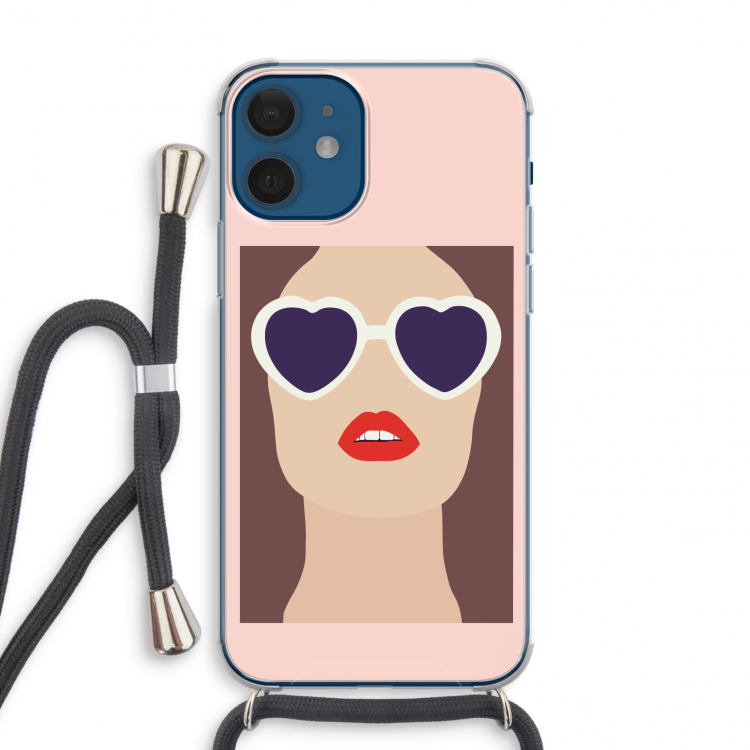 Red lips: iPhone 12 mini Transparant Hoesje met koord