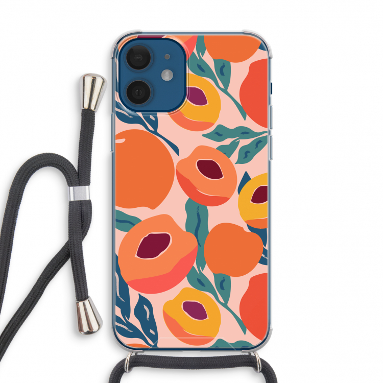 Perzik: iPhone 12 mini Transparant Hoesje met koord