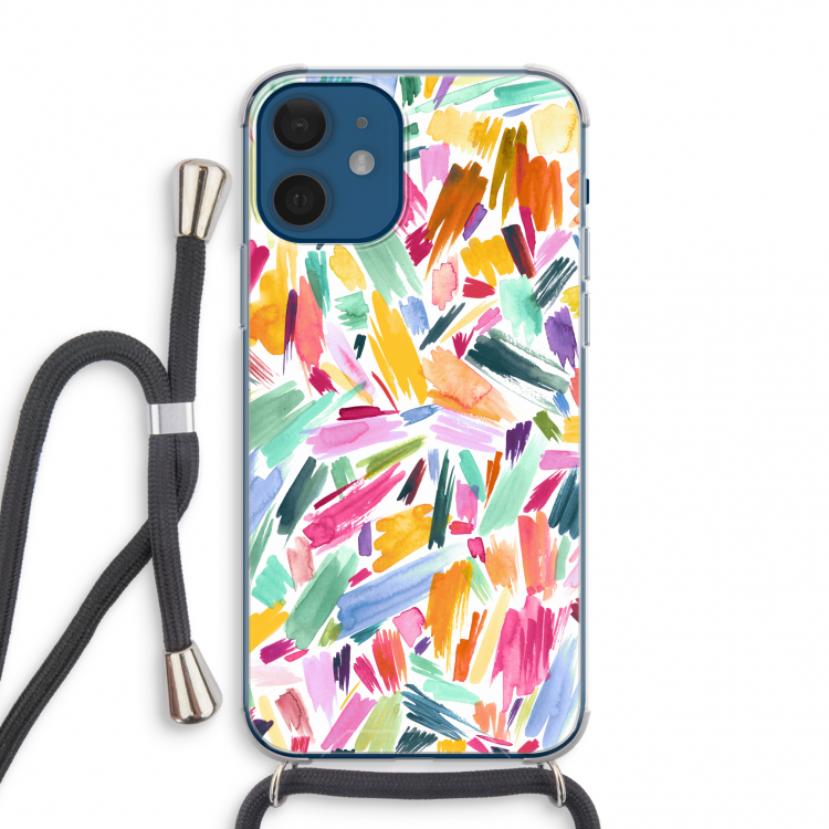 Watercolor Brushstrokes: iPhone 12 mini Transparant Hoesje met koord