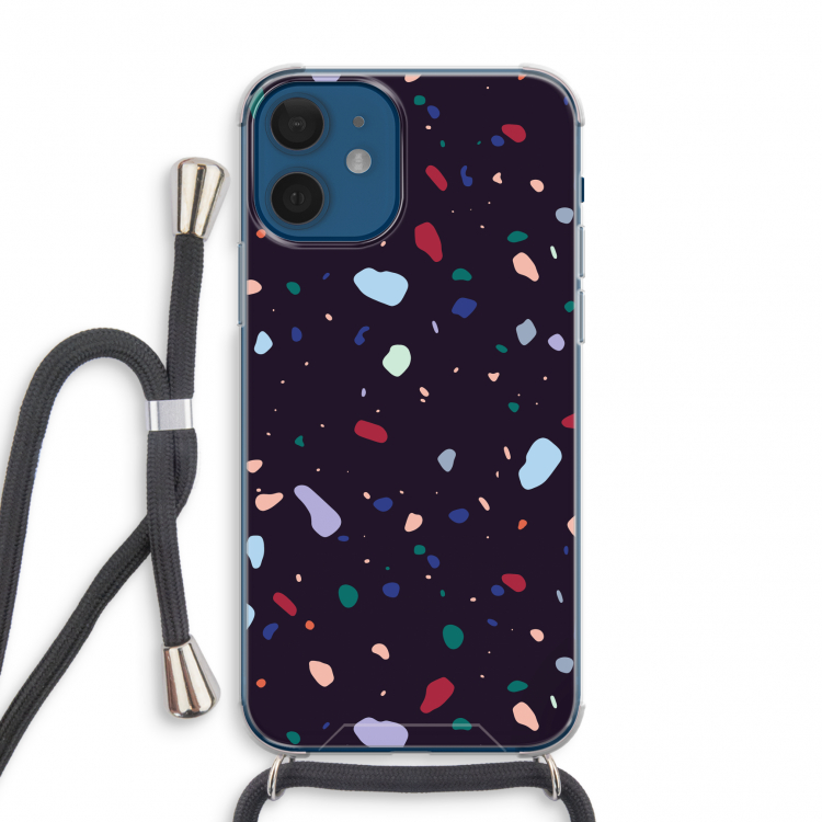 Dark Rounded Terrazzo: iPhone 12 mini Transparant Hoesje met koord