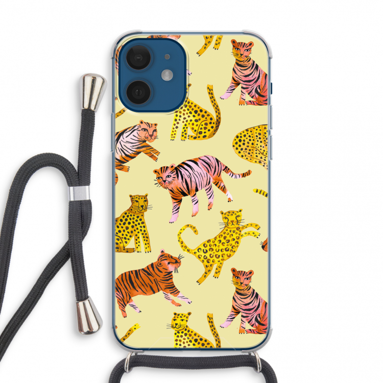 Cute Tigers and Leopards: iPhone 12 mini Transparant Hoesje met koord