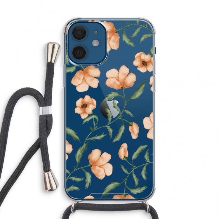 Peachy flowers: iPhone 12 mini Transparant Hoesje met koord