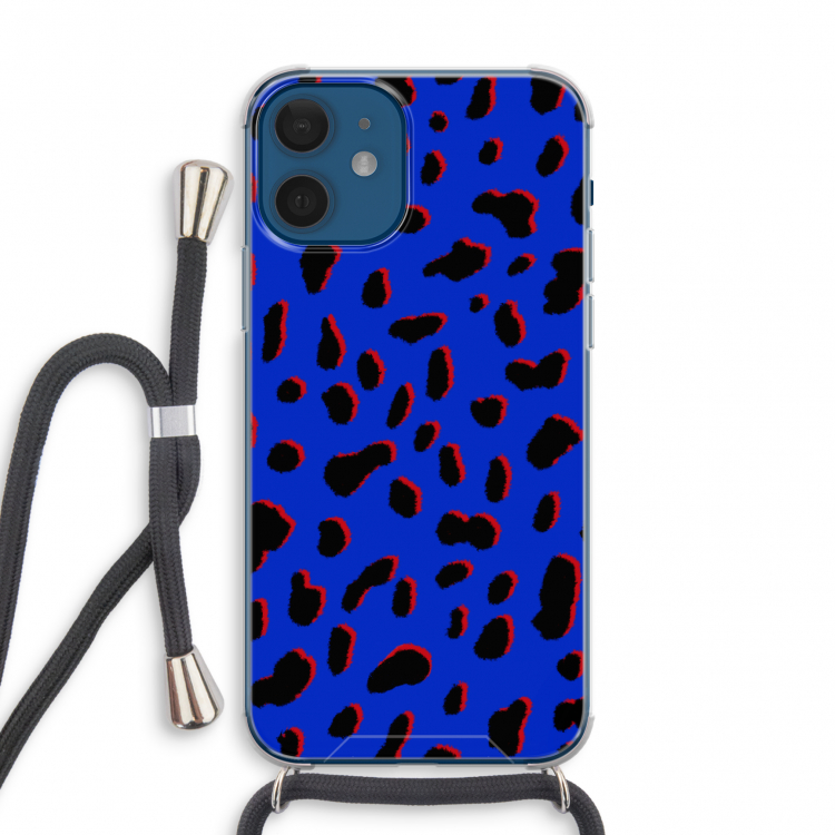 Blue Leopard: iPhone 12 mini Transparant Hoesje met koord
