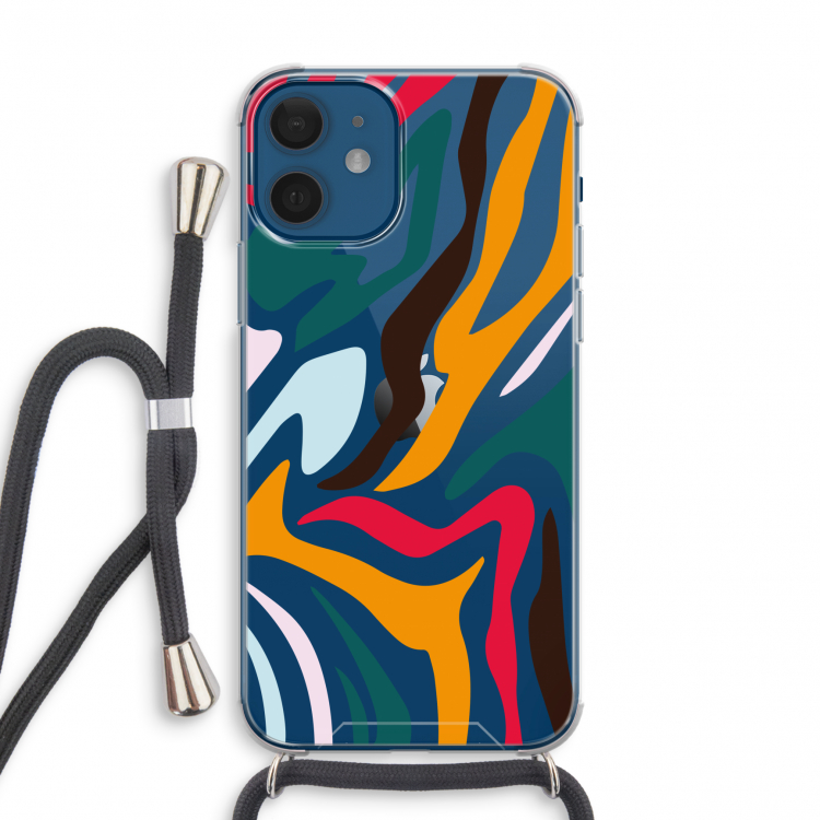 Colored Zebra: iPhone 12 mini Transparant Hoesje met koord