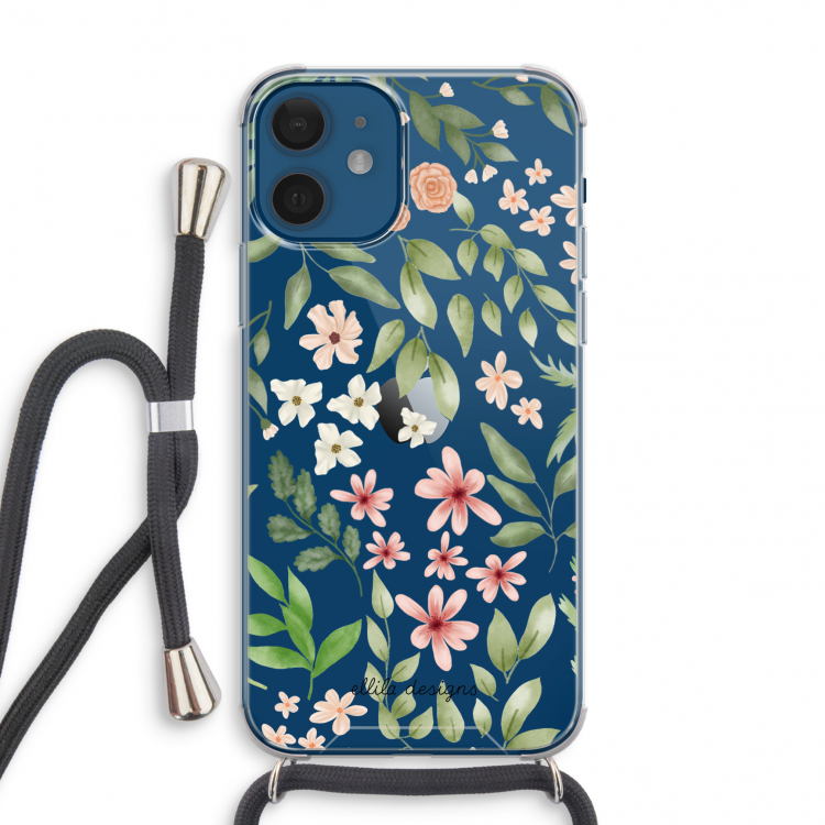 Botanical sweet flower heaven: iPhone 12 mini Transparant Hoesje met koord