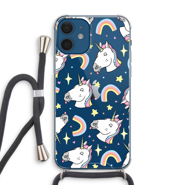 Rainbow Unicorn: iPhone 12 mini Transparant Hoesje met koord