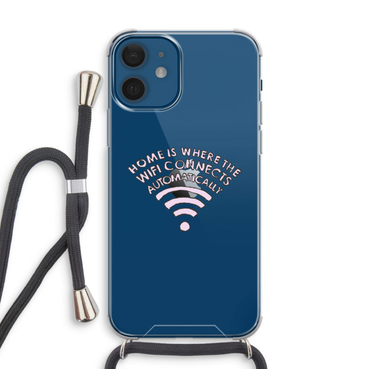 Home Is Where The Wifi Is: iPhone 12 mini Transparant Hoesje met koord