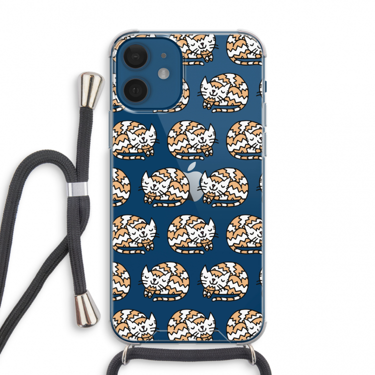 Slapende poes: iPhone 12 mini Transparant Hoesje met koord