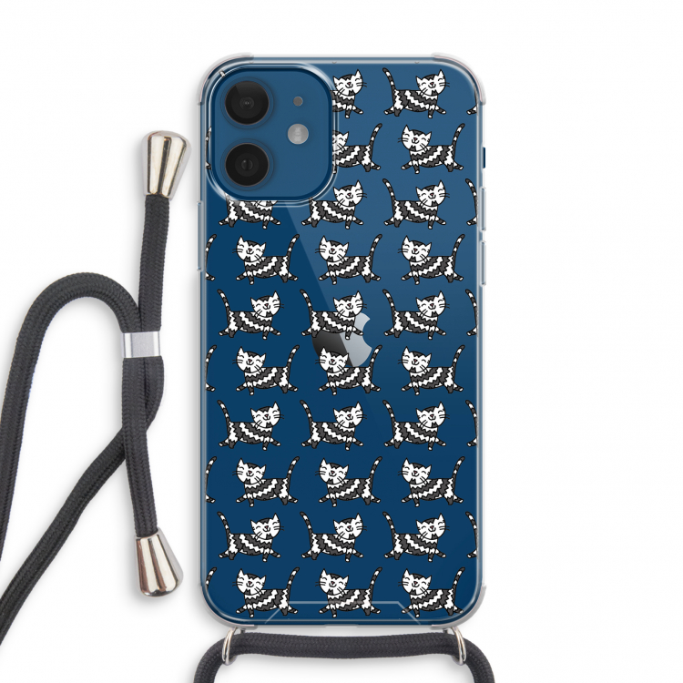 Zwarte poes: iPhone 12 mini Transparant Hoesje met koord