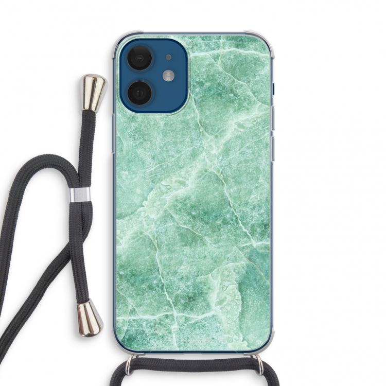 Groen marmer: iPhone 12 mini Transparant Hoesje met koord