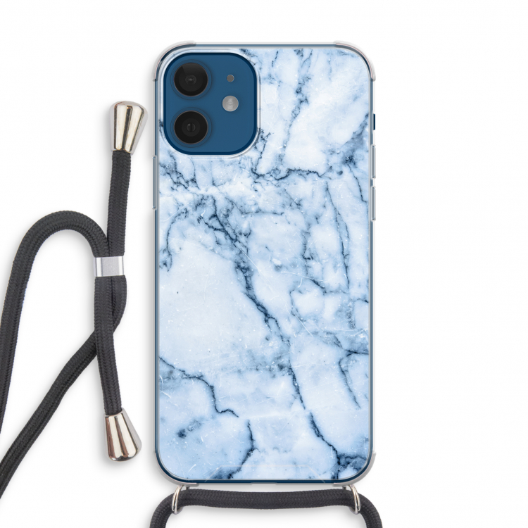 Blauw marmer: iPhone 12 mini Transparant Hoesje met koord