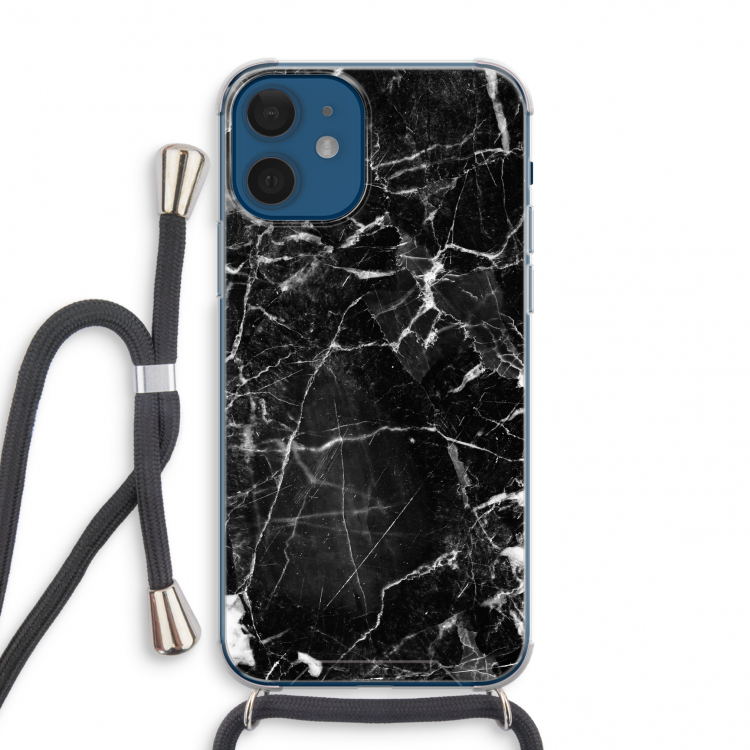 Zwart Marmer 2: iPhone 12 mini Transparant Hoesje met koord