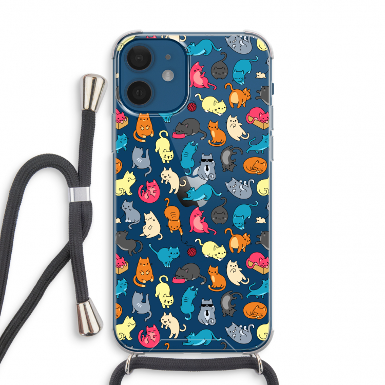 Kleurrijke katten: iPhone 12 mini Transparant Hoesje met koord