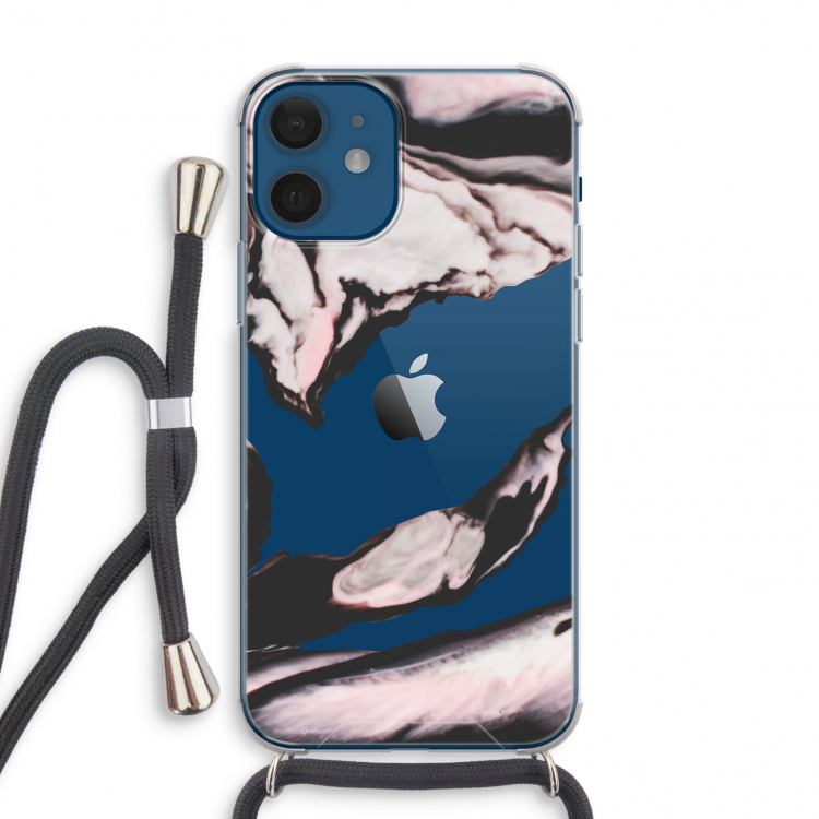 Roze stroom: iPhone 12 mini Transparant Hoesje met koord