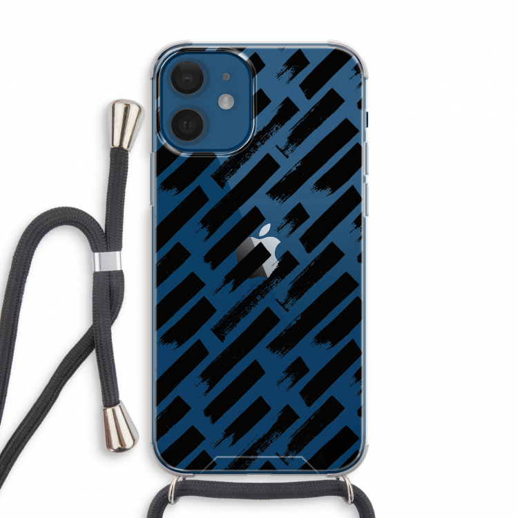 Zwarte vegen: iPhone 12 mini Transparant Hoesje met koord