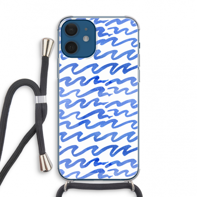 Blauwe golven: iPhone 12 mini Transparant Hoesje met koord