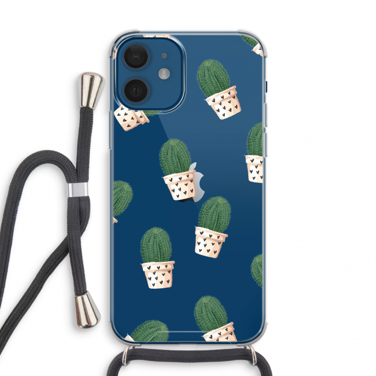 Cactusprint roze: iPhone 12 mini Transparant Hoesje met koord