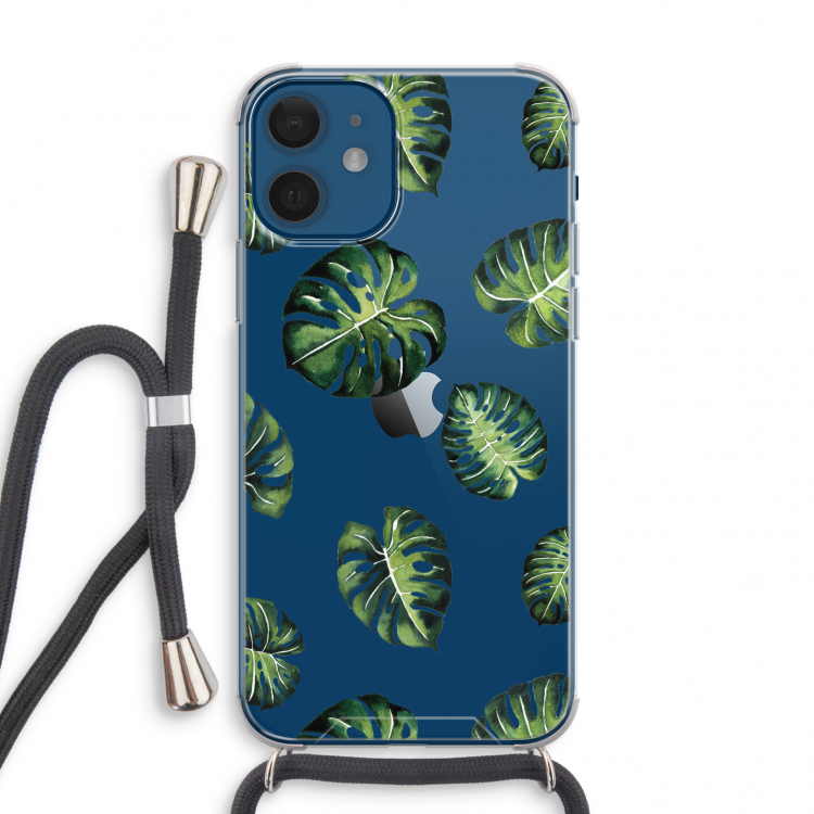 Tropische bladeren: iPhone 12 mini Transparant Hoesje met koord