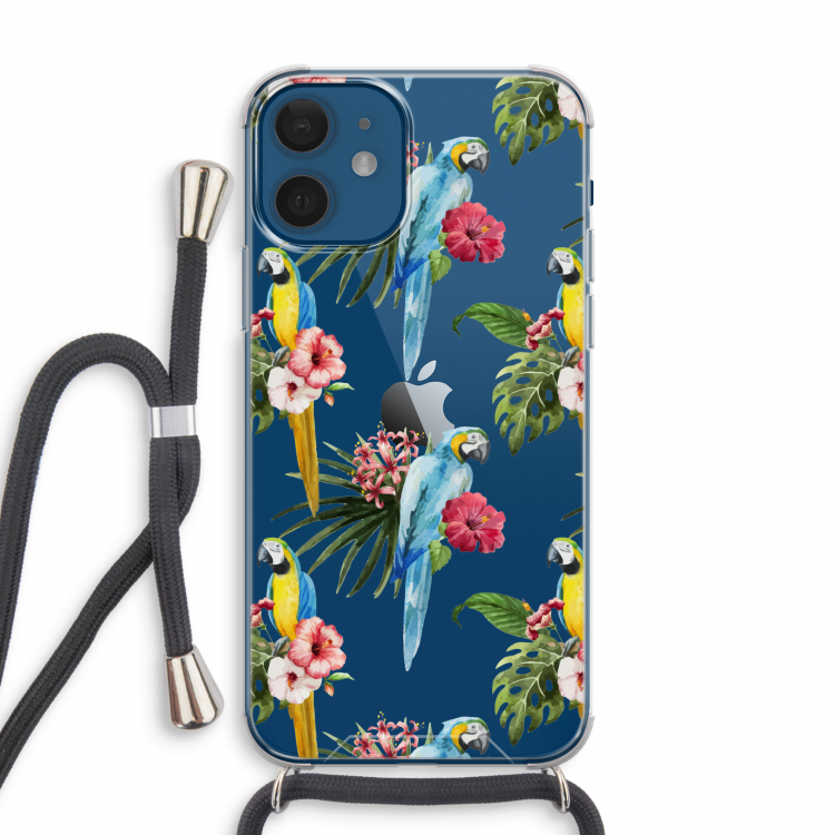 Kleurrijke papegaaien: iPhone 12 mini Transparant Hoesje met koord