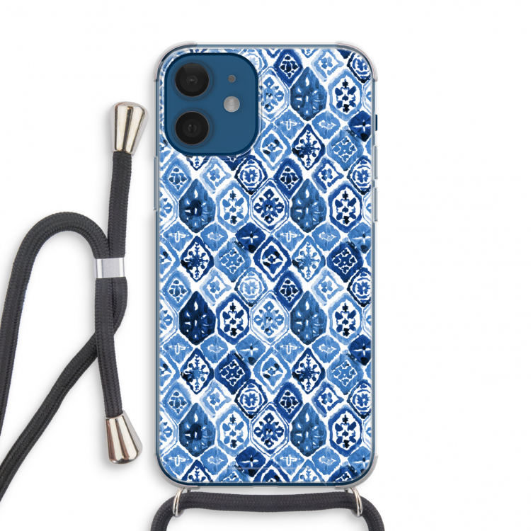 Blauw motief: iPhone 12 mini Transparant Hoesje met koord