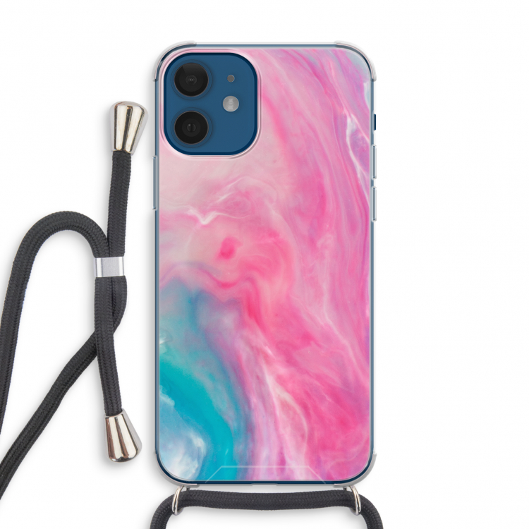 Roze explosie: iPhone 12 mini Transparant Hoesje met koord