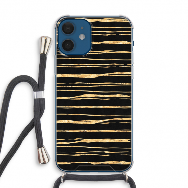 Gouden strepen: iPhone 12 mini Transparant Hoesje met koord