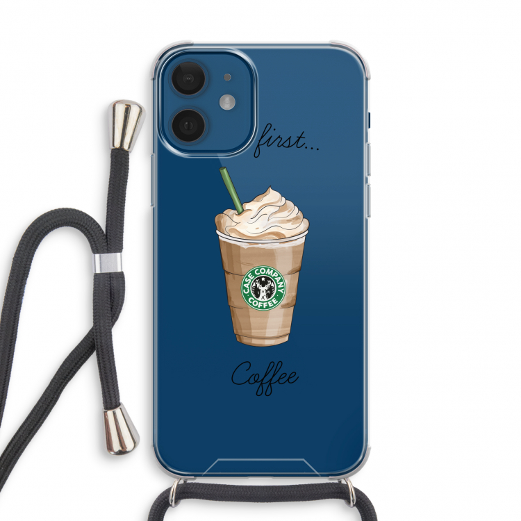 But first coffee: iPhone 12 mini Transparant Hoesje met koord