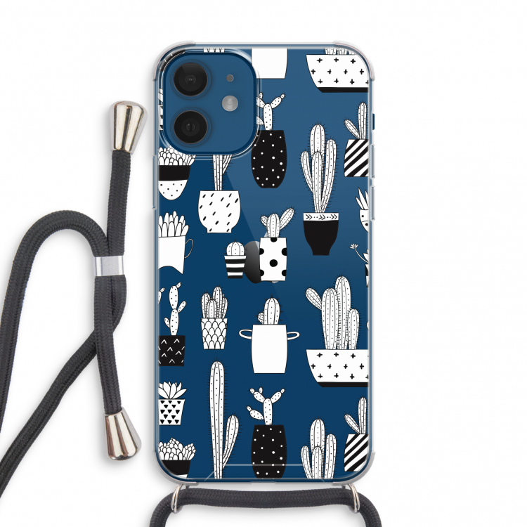 Cactusmotief: iPhone 12 mini Transparant Hoesje met koord