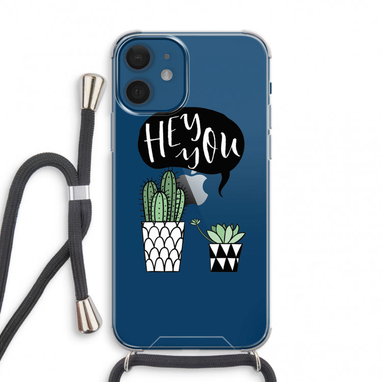Hey you cactus: iPhone 12 mini Transparant Hoesje met koord
