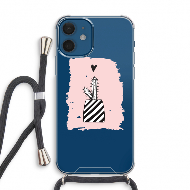 Zwart-wit cactus: iPhone 12 mini Transparant Hoesje met koord