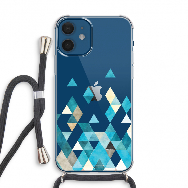 Gekleurde driehoekjes blauw: iPhone 12 mini Transparant Hoesje met koord