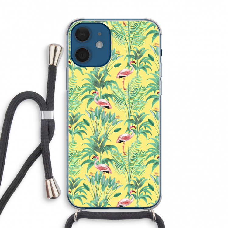 Flamingo party: iPhone 12 mini Transparant Hoesje met koord
