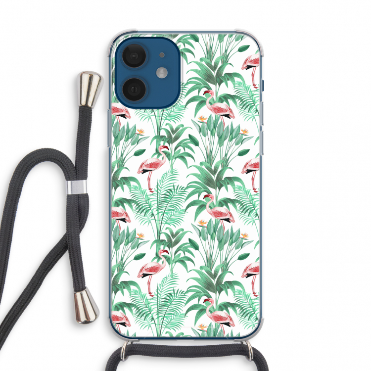 Flamingo bladeren: iPhone 12 mini Transparant Hoesje met koord