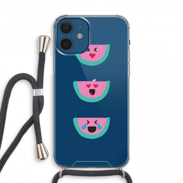Smiley watermeloen: iPhone 12 mini Transparant Hoesje met koord