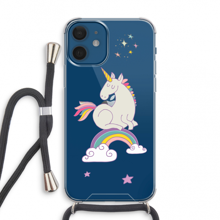 Regenboog eenhoorn: iPhone 12 mini Transparant Hoesje met koord