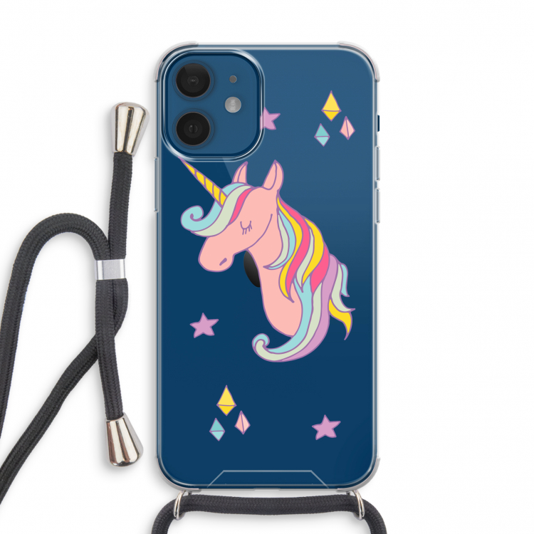 Roze eenhoorn: iPhone 12 mini Transparant Hoesje met koord