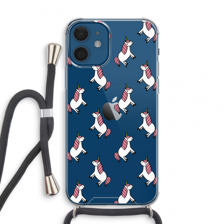 Eenhoorns overal: iPhone 12 mini Transparant Hoesje met koord