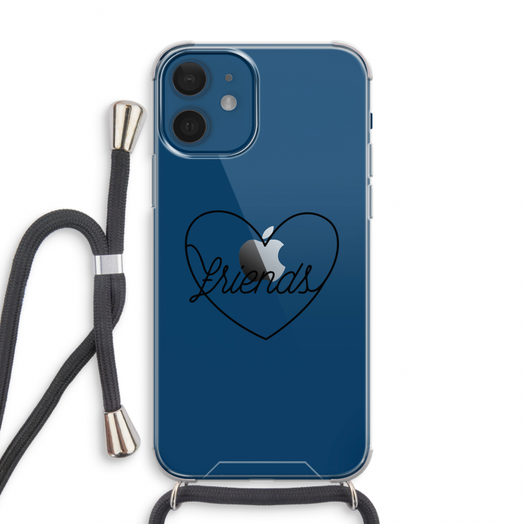 Friends heart black: iPhone 12 mini Transparant Hoesje met koord