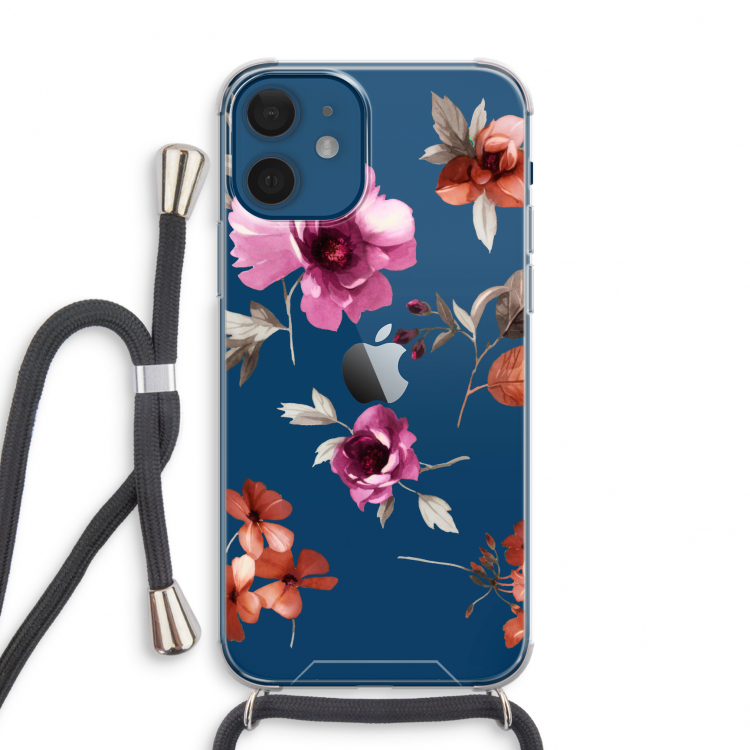 Geschilderde bloemen: iPhone 12 mini Transparant Hoesje met koord
