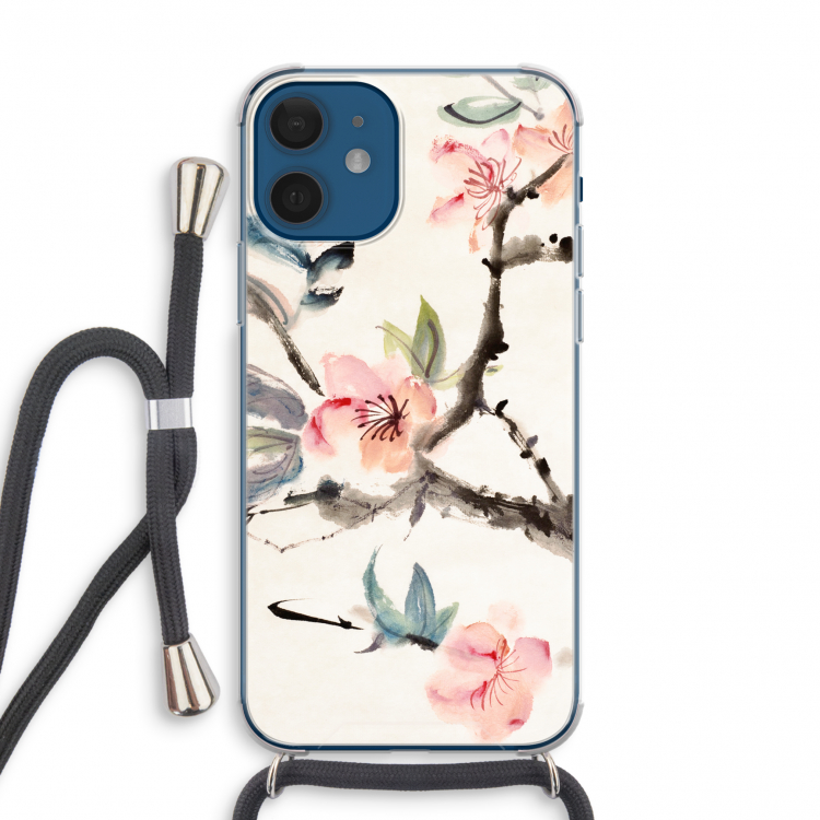 Japanse bloemen: iPhone 12 mini Transparant Hoesje met koord