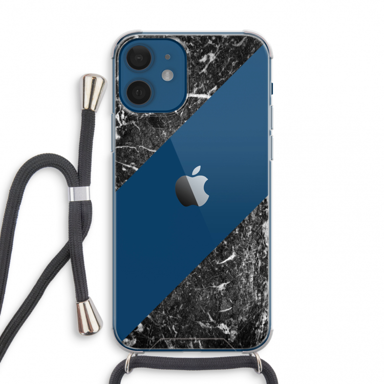 Zwart marmer: iPhone 12 mini Transparant Hoesje met koord