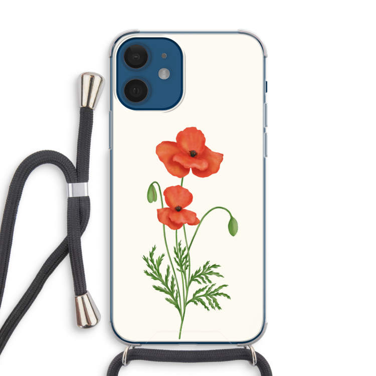 Red poppy: iPhone 12 mini Transparant Hoesje met koord